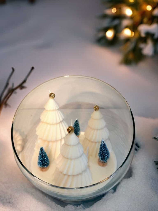 Duftende juletræ-lys i sojavoks i glaskuppel